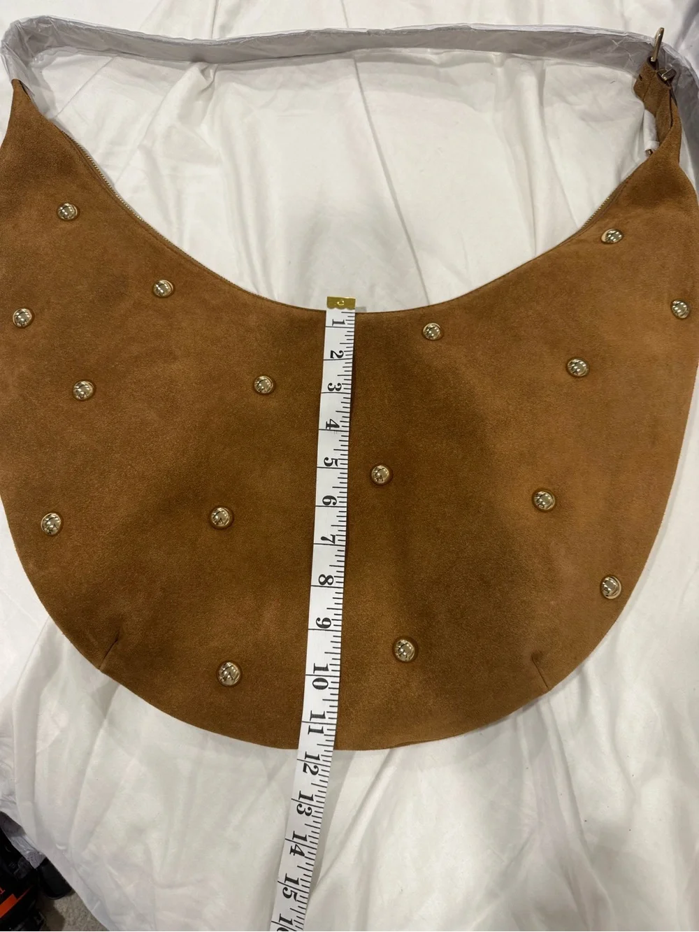 Madewell The Essential Studded Suede Curve Shoulder Bag NWT Brown